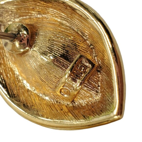 Vtg Signed Monet Earrings Post Faceted Crystal Rhinestone .75" Gold Tone Pierced - Picture 5 of 8